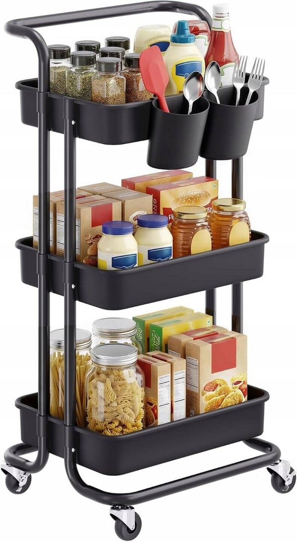 WÓZEK KUCHENNY ŁAZIENKOWY ORGANIZER 3 POZIOMY MOBILNY CZARNY SONGMICS P175-9