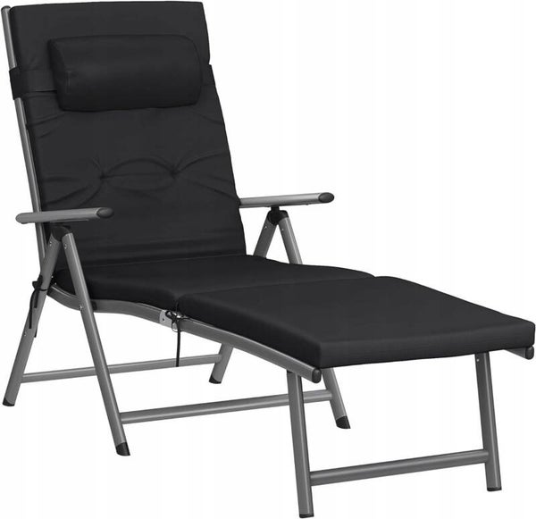 LEŻAK OGRODOWY SONGMICS CZARNY SKŁADANY Z MATERACEM 150KG 183x60 cm P114-9