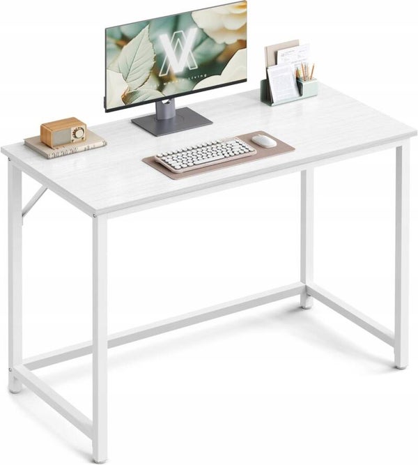 BIURKO KOMPUTEROWE DO GABINETU MAŁE NOWOCZESNE BIAŁE METALOWA RAMA 100x50cm