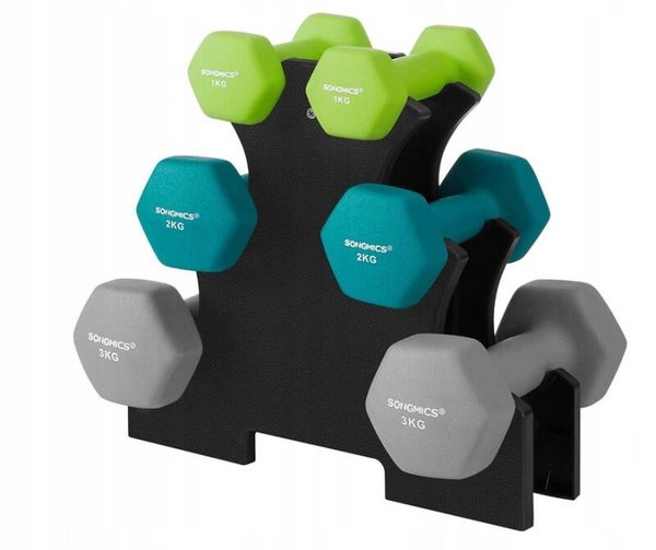HANTLE ZE STOJAKIEM POWLEKANE WINYLEM DO FITNESSU 6 szt. SONGMICS P124-2