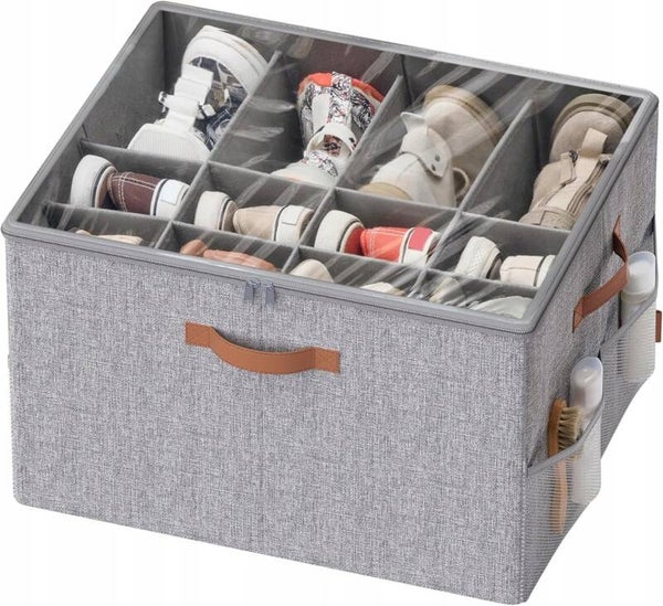 ORGANIZER NA BUTY AKCESORIA SONGMICS SZARY 16PAR Z POKRYWĄ UCHWYT PUDEŁKO P157-19