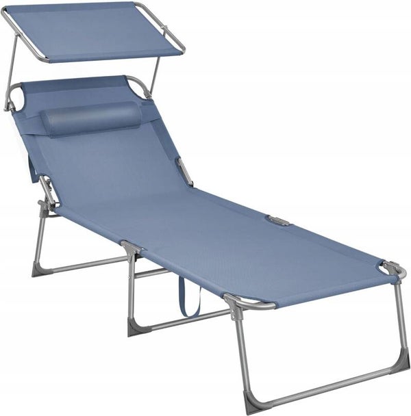 DUŻY LEŻAK OGRODOWY PLAŻOWY Z DASZKIEM I PODUSZKĄ 71x200x38cm, udźwig 150kg SONGMICS P132-14