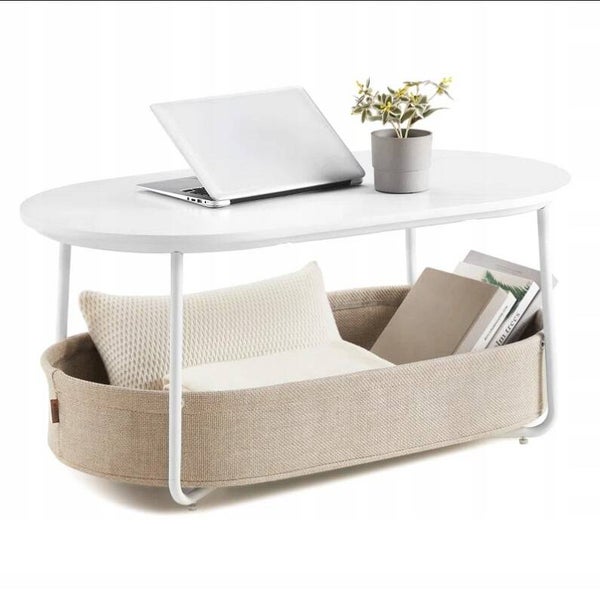STOLIK KAWOWY SONGMICS OWALNY BIAŁY KREM SONGMICS 100x55x45,7CM P122-5