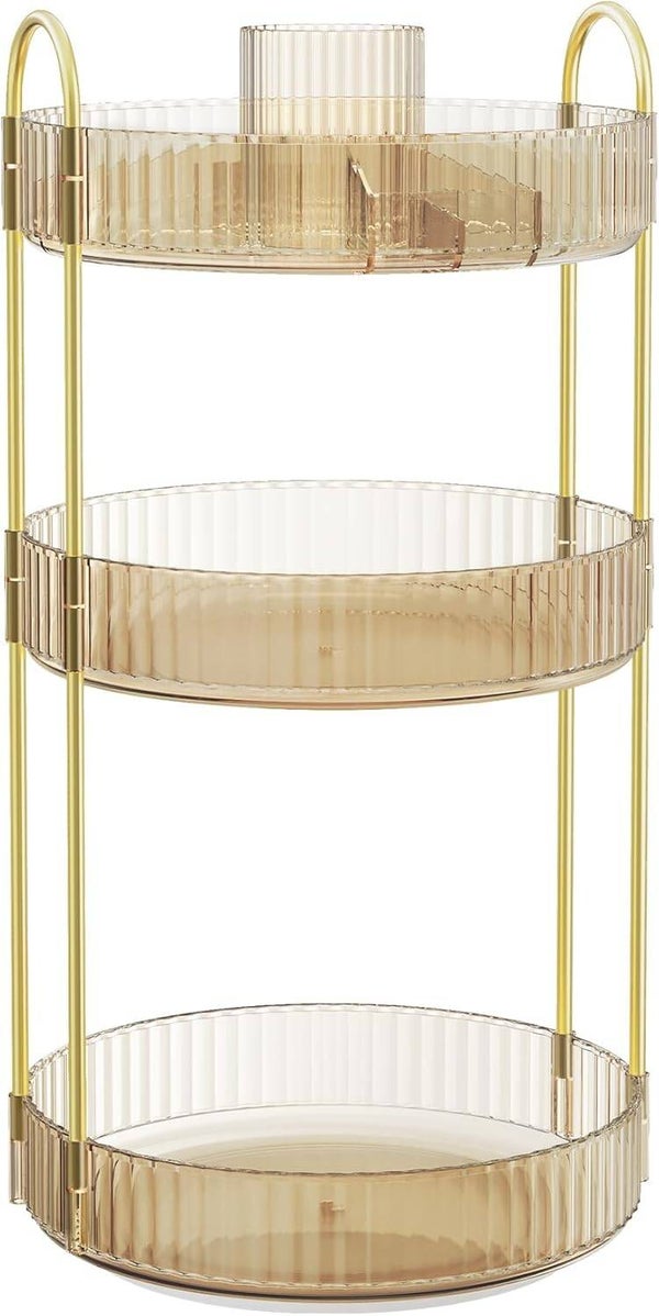 MODUŁOWY OBROTOWY ORGANIZER NA KOSMETYKI OKRĄGŁY 3 POZIOMY ZŁOTY
