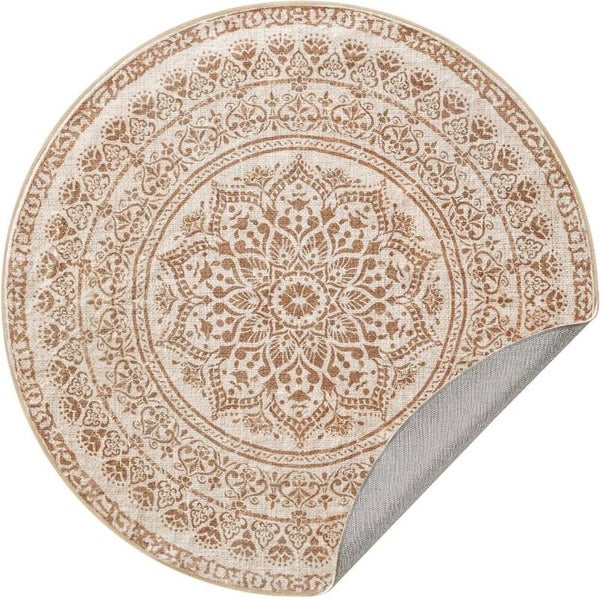 DYWAN OKRĄGŁY ANTYPOŚLIZGOWY MIĘKKI 120cm BOHO BEŻOWY PUSZYSTY DO SALONU  P112-29