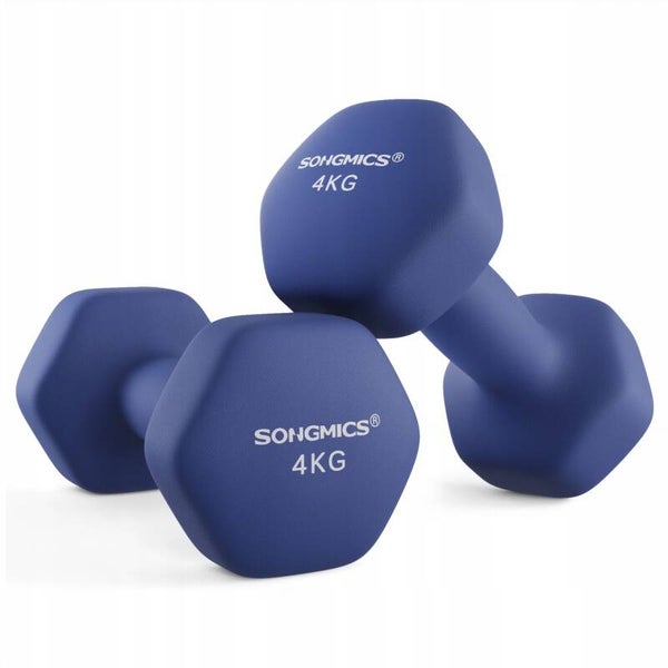 HANTLE 2x4kg SONGMICS SZEŚCIOKĄTNE ANTYPOŚLIZGOWE ZESTAW NIEBIESKIE FITNESS P169-27