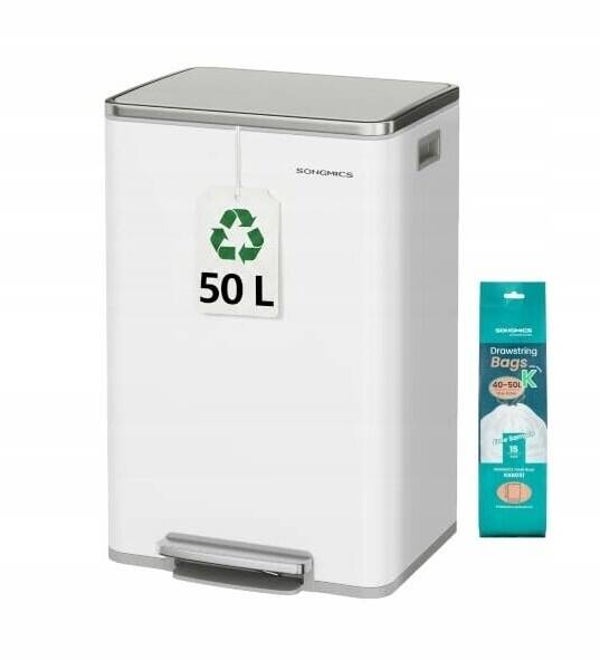 KOSZ NA ŚMIECI 50L SONGMICS WYJMOWANY POJEMNIK CICHY DOMYK BIAŁY + WORKI P173-5