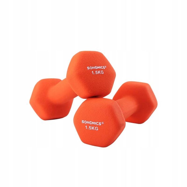 HANTLE SZEŚCIOKĄTNE NEOPRENOWE DO TRANINGU FITNESS POMARAŃCZOWE 2X1,5KG SONGMICS P162-7