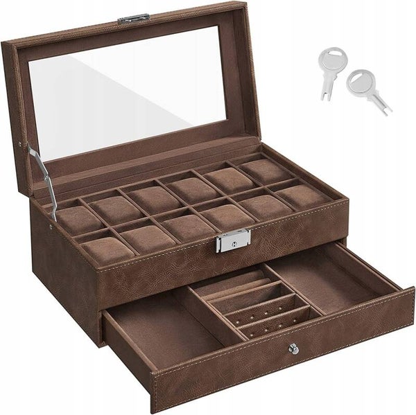 PUDEŁKO ORGANIZER NA BIŻUTERIE ZEGARKI PREMIUM 12 PRZEGRÓDEK 2 POZIOMY  SONGMICS P126-5