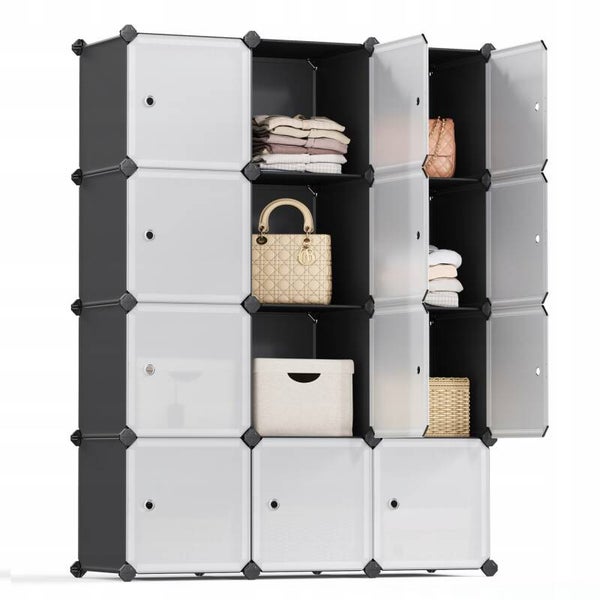 SZAFA MODUŁOWA PLASTIKOWA Z DRZWIAMI 12 PÓŁEK 93x31x123cm SONGMICS CZARNY P171-14