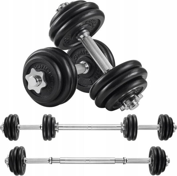 HANTLE ŻELIWNE 2x15kg SZTANGA 30kg ZESTAW REGULOWANE FITNESS TRENING SIŁA SONGMICS P121-9