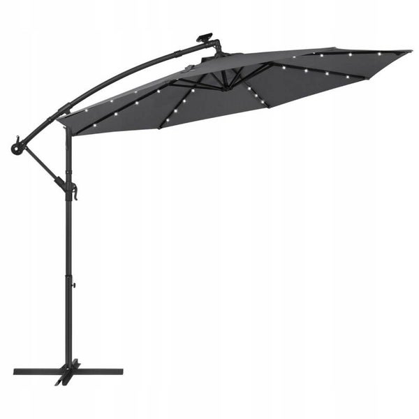PARASOL OGRODOWY Z OŚWIETLENIEM LED 3M Z PODSTAWĄ PRZECIWSŁONECZNY SZARY SONGMICS P172-12