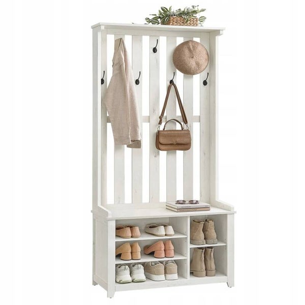 GARDEROBA WIESZAK SIEDZISKO PÓLKA NA BUTY FARMHAUSE MDF SONGMICS 180x81x35 P170-19