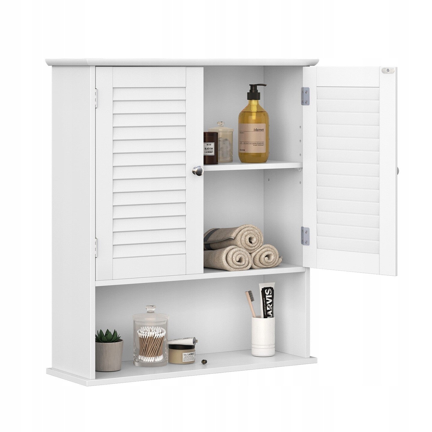 SZAFKA ŁAZIENKOWA WISZĄCA SONGMICS 60x20x70cm 2 DRZWI BIAŁA MDF P164-18