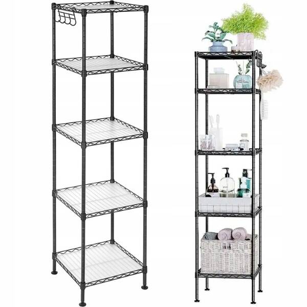 REGAŁ METALOWY 5 PÓŁEK DO 100kg CZARNY 123,5x30x30cm DO POKOJU ŁAZIENKI