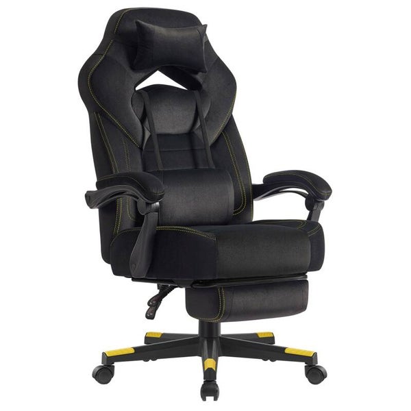 FOTEL GAMINGOWY ERGONOMICZNY Z PODNUŻKIEM PODUSZKAMI UCHYLNE OPARCIE CZARNY P171-15