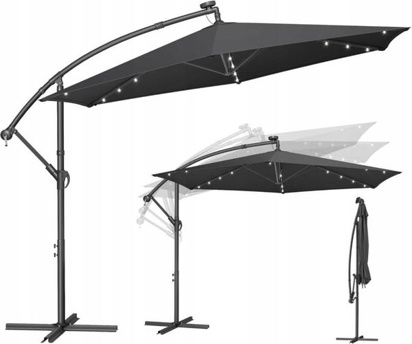 PARASOL OGRODOWY TARASOWY 350cm Z OŚWIETLENIE SOLARNE LED WISZĄCY STOJAK P115-6