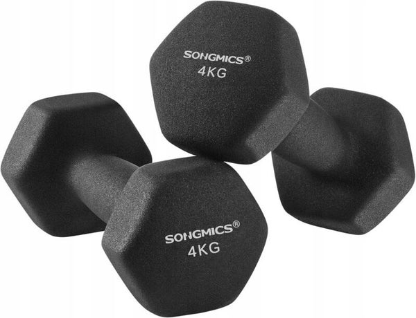HANTLE 2szt. 4kg SONGMICS SZEŚCIOKĄTNE ANTYPOŚLIZGOWE ZESTAW CZARNE FITNESS P166-30