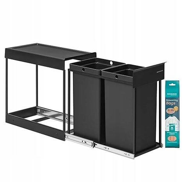 KOSZ KUCHENNY NA ŚMIECI SONGMICS PRZEGRODY STALOWA RAMA SONGMICS 30L CZARNY SONGMICS P132-1