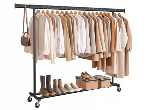 WIESZAK NA UBRANIA  MOBILNA GARDEROBA REGULOWANA SZEROKOŚC CZARNY DO 150kg