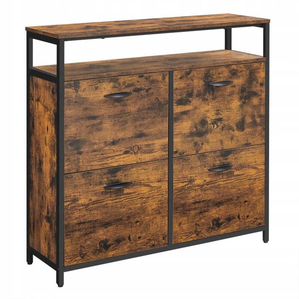 SZAFKA NA BUTY DO PRZEDPOKOJU SONGMICS 98X95X30 DĄB RUSTYKALNY 4DRZWI P135-2