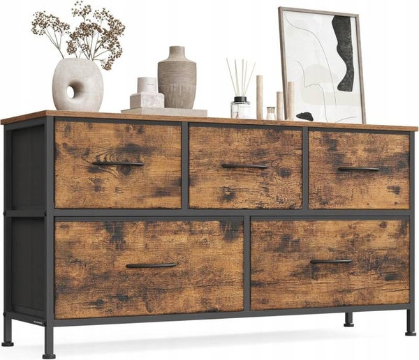 KOMODA SZAFKA 5 SZUFLAD MDF STALOWA RAMA  RUSTYKALNY BRĄZ 98,8x30x52,2cm SONGMICS P132-19