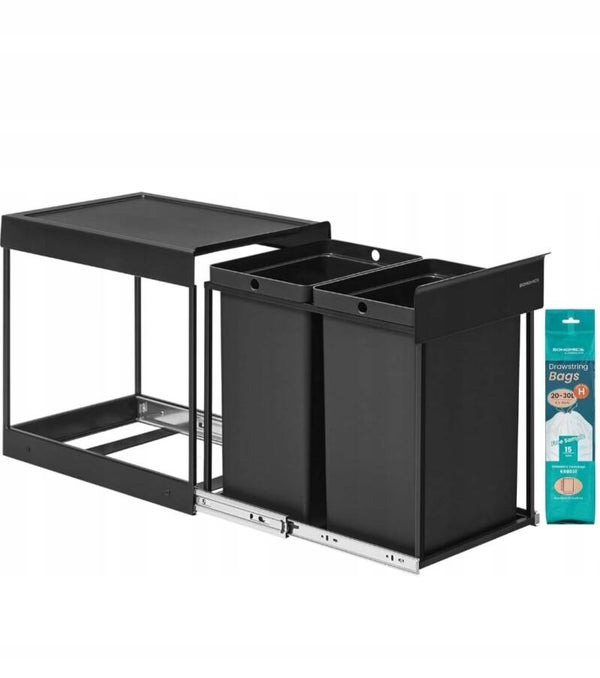 KOSZ NA ŚMIECI DO SEGREGACJI POD ZABUDOWĘ WYSUWANY 2x20L STALOWA RAMA WORKI