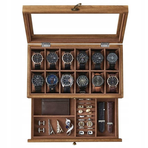 PUDEŁKO NA ZEGARKI ORGANIZER DREWNIANE ETUI VINTAGE SONGMICS PREZENT P126-7