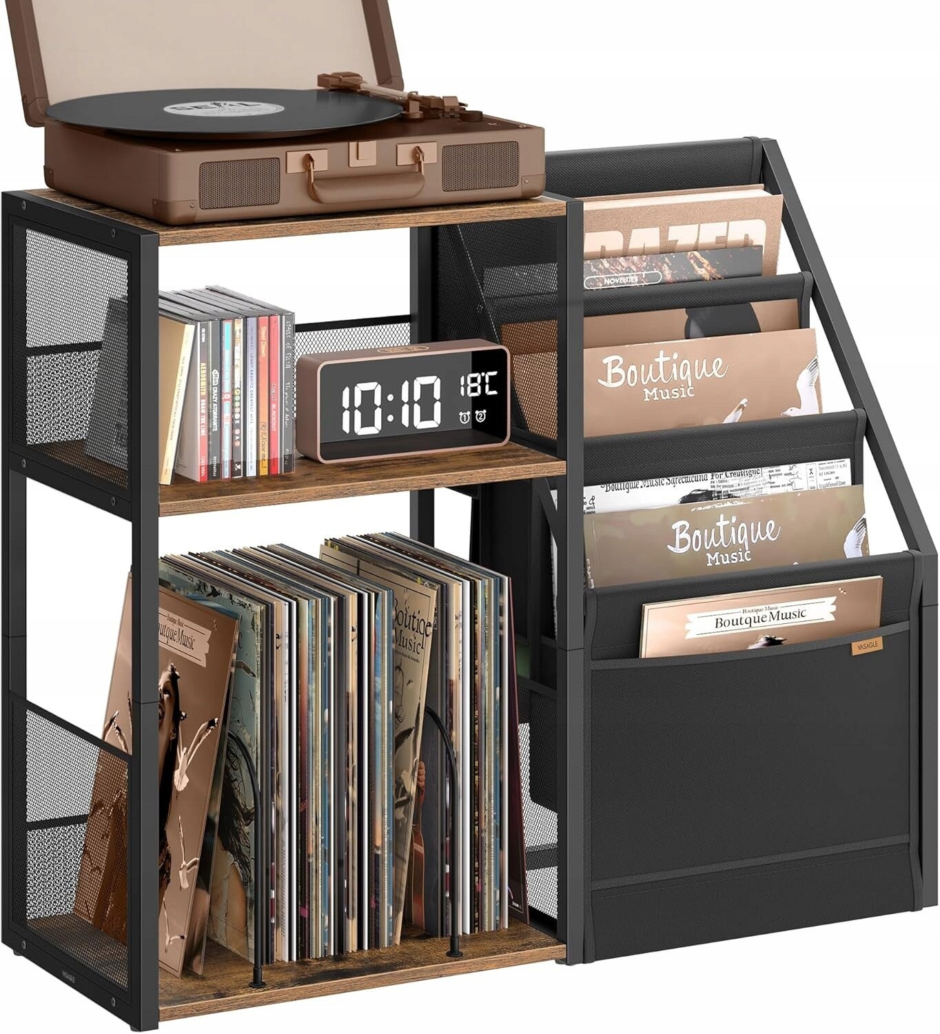 STOLIK POD GRAMOFON WINYLE VINTAGE 3 POZIOMY MIEJSCE NA 140 PŁYT RUSTYKALNY