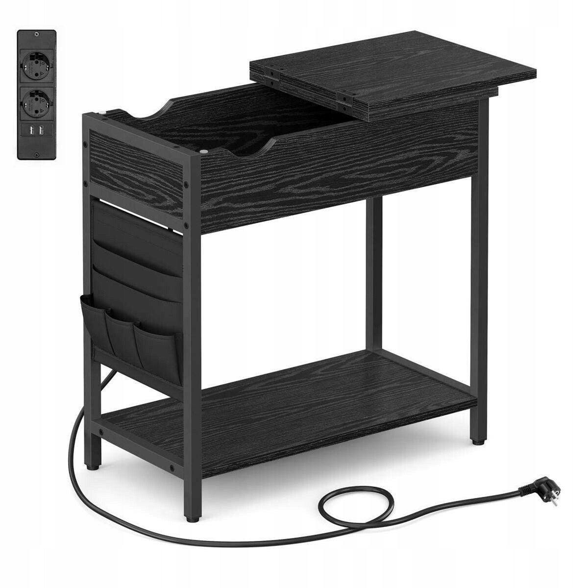 STOLIK NOCNY POMOCNICZY Z GNIAZDKIEM PORT USB DO SALONU SYPIALNI CZARNY SONGMICS P148-9