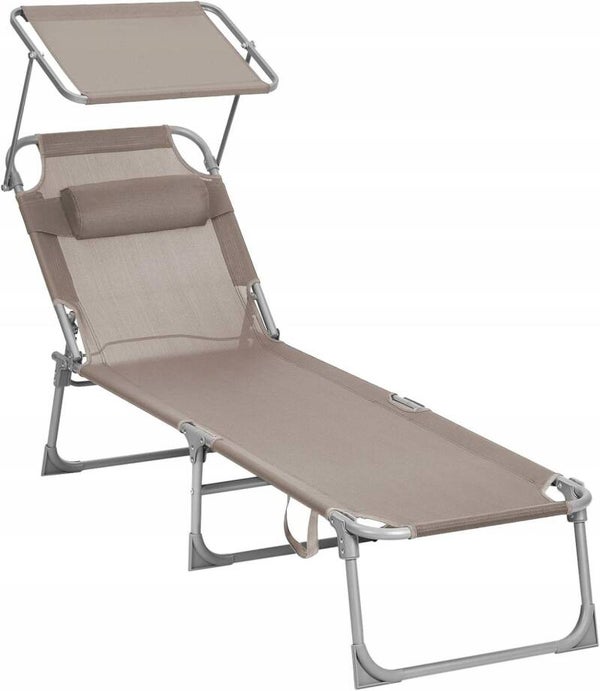 LEŻAK OGRODOWY SONGMICS SKŁADANY PODUSZKA DASZEK 150kg 193x53x29cm TAUPE P156-8