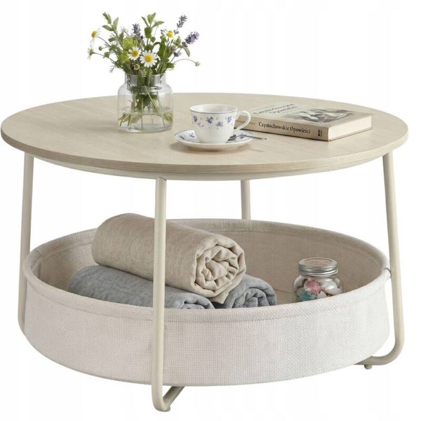 STOLIK KAWOWY OKRĄGŁY POMOCNICZY DO SALON Z KOSZEM SONGMICS 75 x 75 x 45cm P118-24