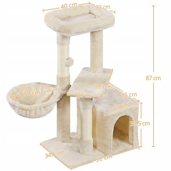 Drapak, drzewko 87cm, wspinaczka z platformą, leżakiem, jaskinią dla kota