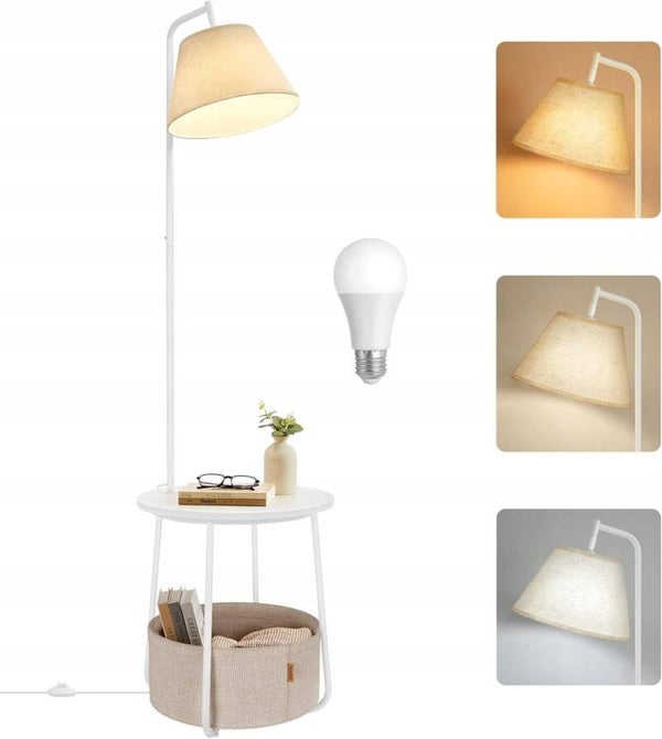 STOLIK NOCNY POMOCNICZY Z LAMPĄ I KOSZEM 3W1 LOFT LED PÓŁKA STOJĄCA BIAŁY SONGMICS P159-9