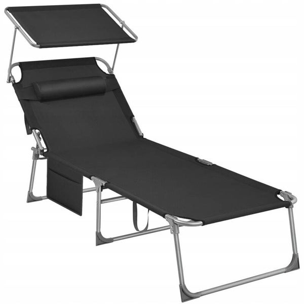 LEŻAK OGRODOWY SONGMICS SKŁADANY PODUSZKA DASZEK 150kg 193x53x29cm CZARNY P156-9