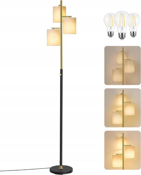 LAMPA PODŁOGOWA TRZY ŻRÓDŁA ŚWIATŁĄ ABAŻURY REGULOWANA JASNOŚĆ E27 6 W