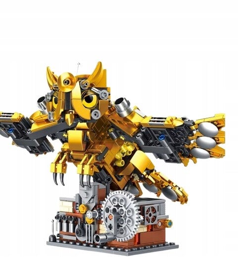 Klocki, złota mechaniczna sowa 606 el. model 3D klocki konstrukcyjne