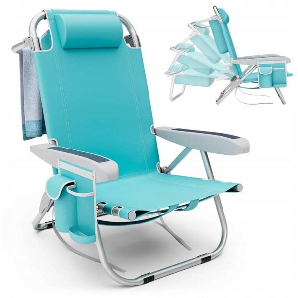 Krzesło ogrodowe, krzesło plażowe, leżak, metal niebieski