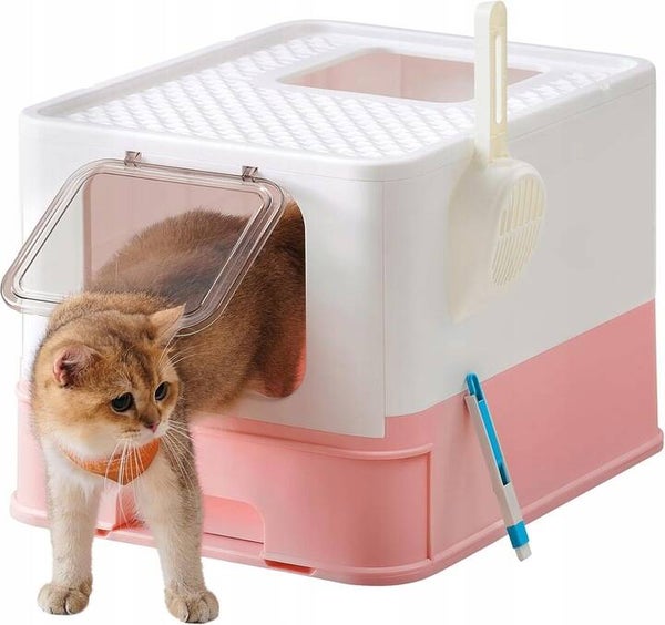 Kuweta dla kotów z pokrywką, wysuwana taca, szufelka, szczotka