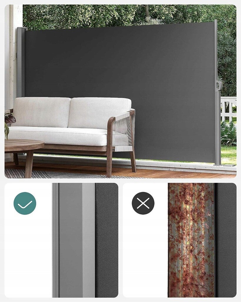 Markiza boczna songmics parawan 300x200 tkanina antracyt roleta zewnętrzna