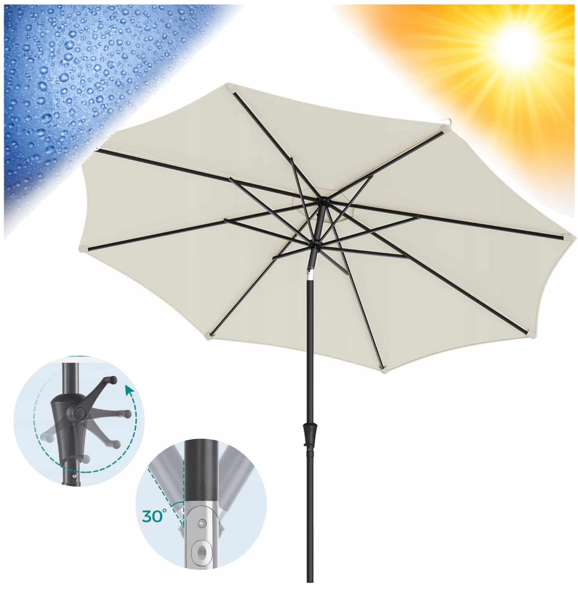 PARASOL OGRODOWY UCHYLNY KORBA SZARY 340cm Songmics BEŻOWY TARASOWY PATIO