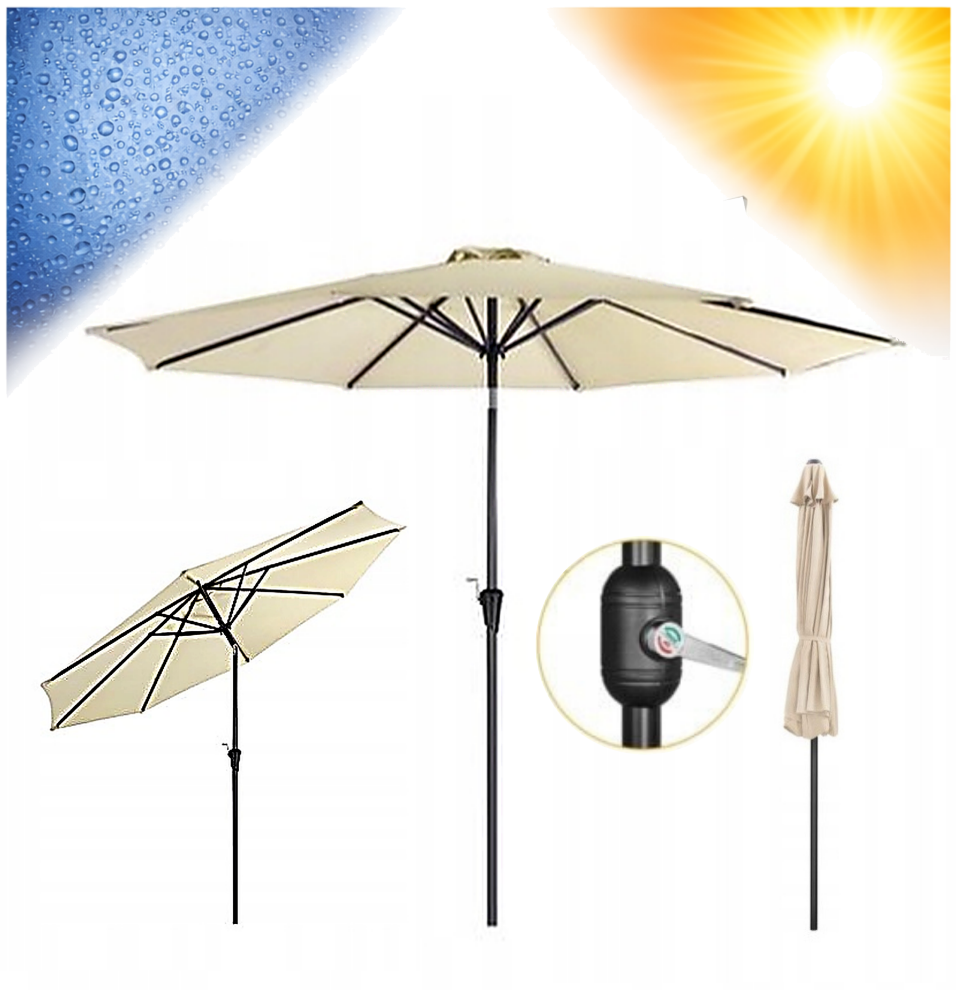 PARASOL OGRODOWY UCHYLNY TARASOWY KORBA 300x240cm Songmics BEŻOWY KLASYCZNY