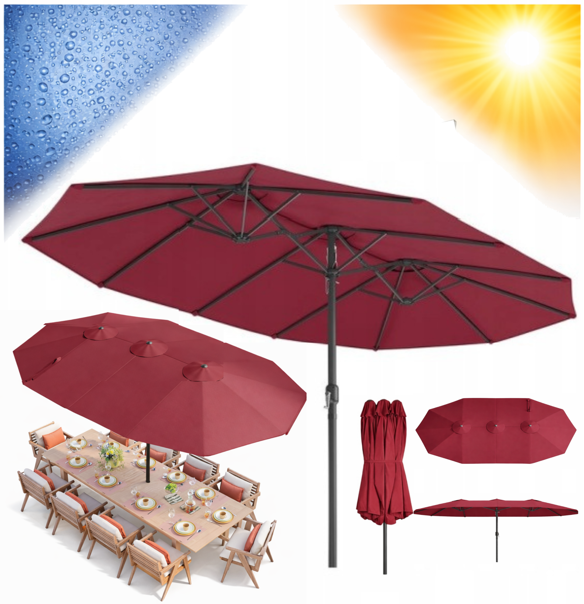 XXL DUŻY PODWÓJNY PARASOL OGRODOWY IMPREZOWY 460x270cm CZERWONY KORBA PATIO