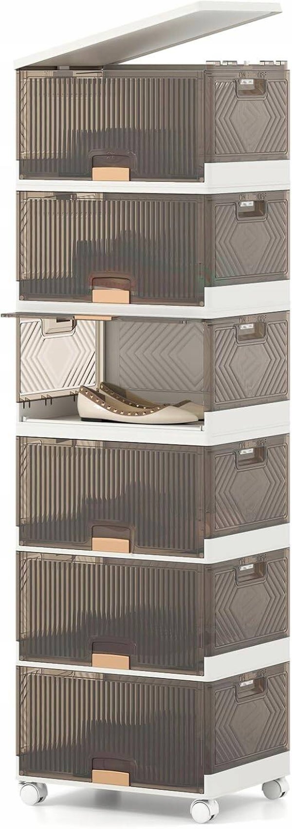 Pudełka na buty z rolkami, zestaw 6 szt, przezroczyste pudełko, organizery