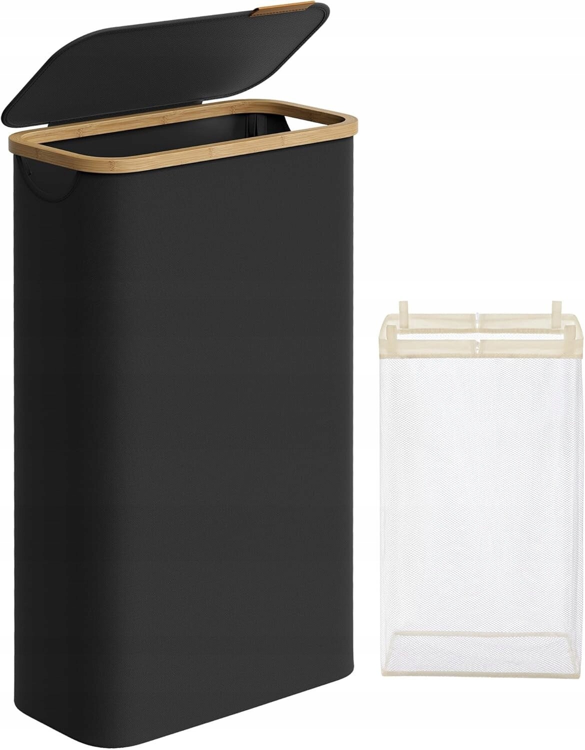 SONGMICS Kosz na pranie z pokrywką 65L uchwyty bambusowe 42 x 22,5 x 70,5cm