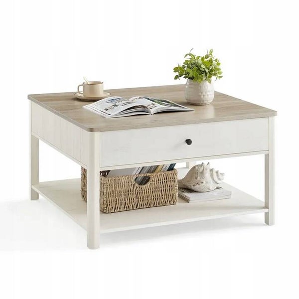 Stolik kawowy, stolik do salonu kwadratowy 80 x 80 x 45cm odcienie szarości