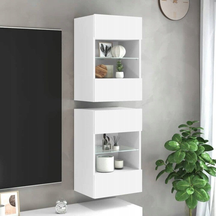 SZAFKA WISZĄCA Z OŚWIETLENIEM LED 2 SZT BIAŁE 40X30X60,5 CM VIDAXL P42-10