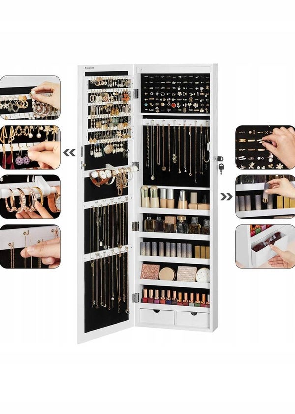 Toaletka wisząca, organizer na biżuterie z lustrem, szafka na biżuterię