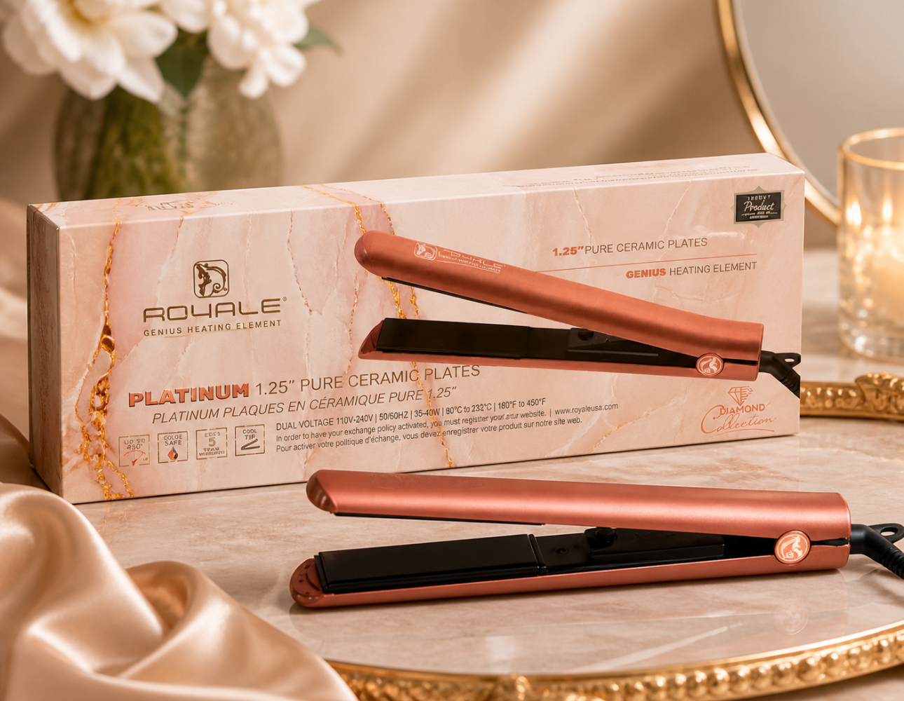 Royale Platinum 1.25” Ceramic Hair Straightener – Diamond Collection