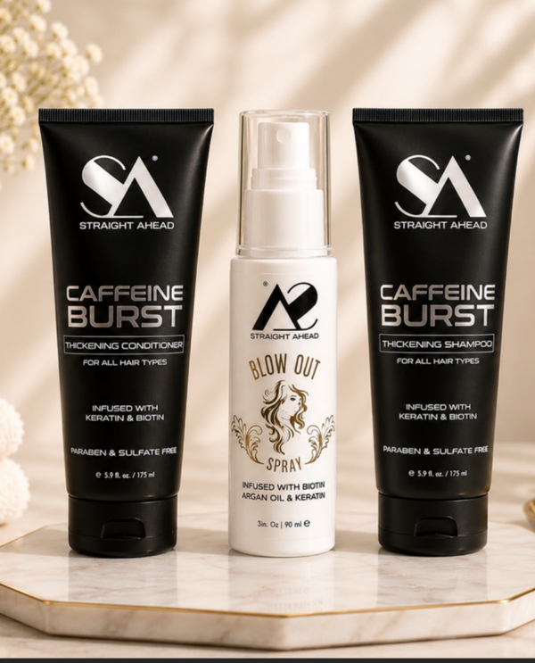 Straight Ahead Beauty: Caffeine Burst Thickening Shampoo & Conditioner & Blow Out Spray
